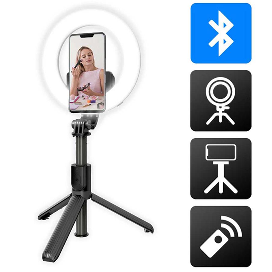 Perche Selfie Bluetooth Smartphone avec Trépied et Anneau LED